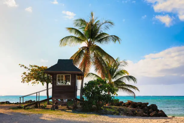 Photo of Lifeguard hut on Carribean Islands Ocean Tropical Beach ,Tobago island, Trinidad and Tobago