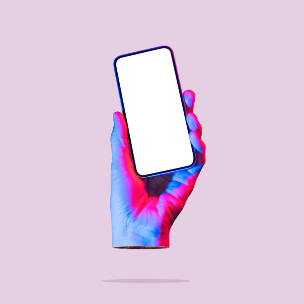 Mockup with smartphone in neon lighting.