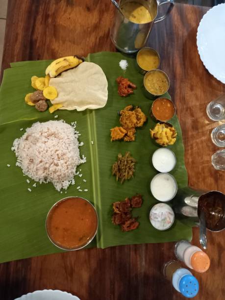 Traditional Kerala thali on banana leaf