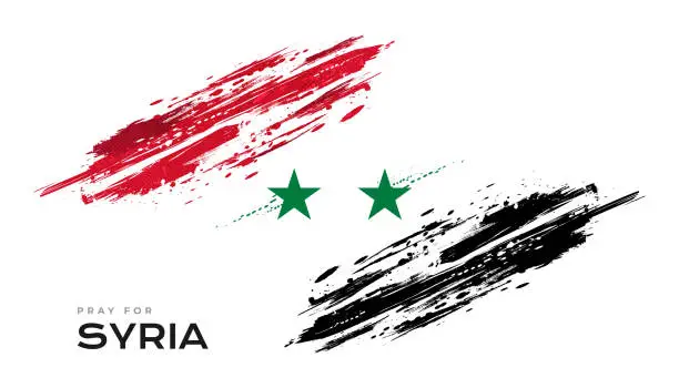 Vector illustration of Syria Flag with Brush Effect with Pray for Syria Text