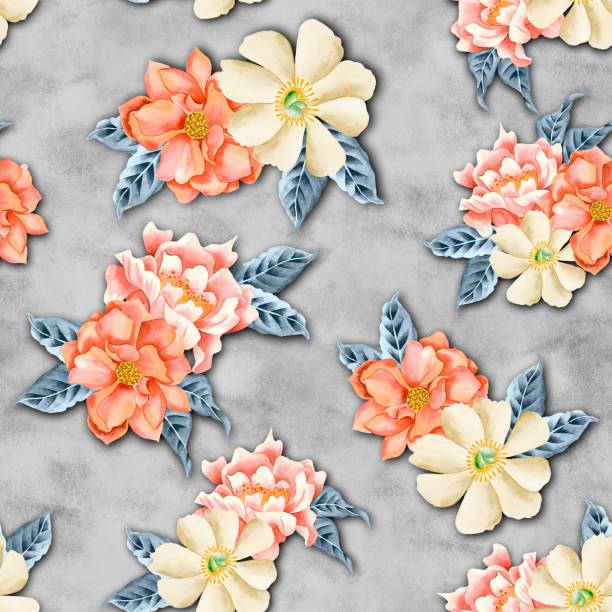 istock Watercolor,Flowers,Pattern,,Orange,Tropical,Elements,,Blue,Leaves,,Blue,Background,Watercolor flowers pattern 1469987528