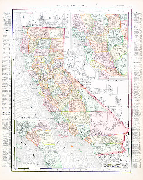 ilustrações, clipart, desenhos animados e ícones de antigo vintage colorido mapa da califórnia, eua - map san francisco bay area san francisco county california