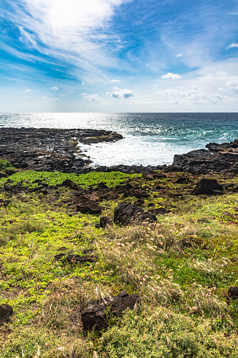View of he coast along Keoniloa Bay, Kauai, Hawaii