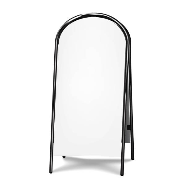 istock Sandwich white board vector mockup. Blank A-frame advertising display mock-up. Black metal frame outdoor sidewalk sign. Template for design 1469992485