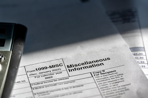 IRS 1099Tax Form for documenting miscellaneous information and income. High quality photo