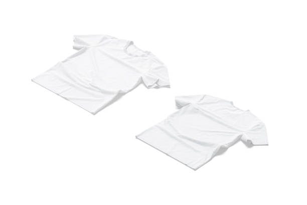 istock Blank white crumpled t-shirt mockup flat lay, front and back 1469994736