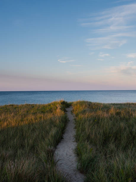 beachside path - cape cod bay imagens e fotografias de stock