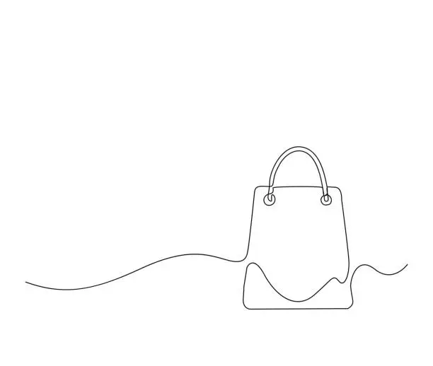 Vector illustration of Continuous one line drawing of Shopping bag. Simple paper bag bags line art vector illustration.