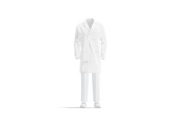 istock Blank white medical lab coat and trousers mockup, front view 1469998640