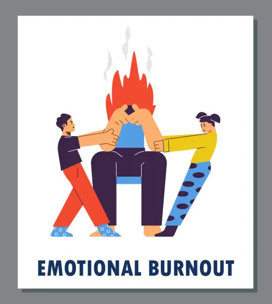 Vector illustration of Emotional parental burnout card or banner template, flat vector illustration.