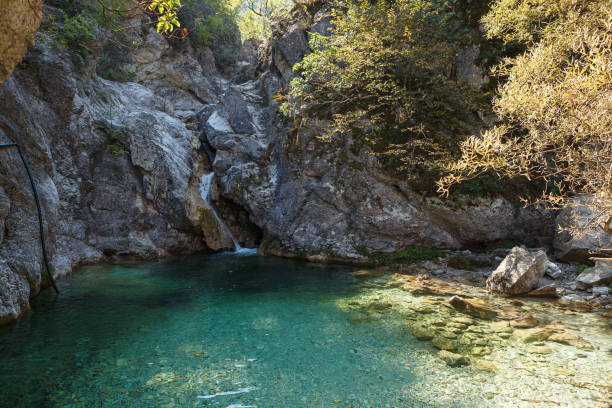 istock Small rocky waterfall in Greece 1470002716