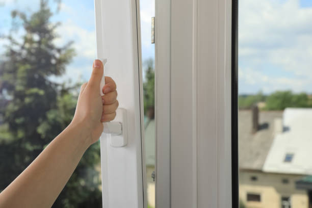 istock Woman opening white plastic window indoors, closeup. Space for text 1470002866