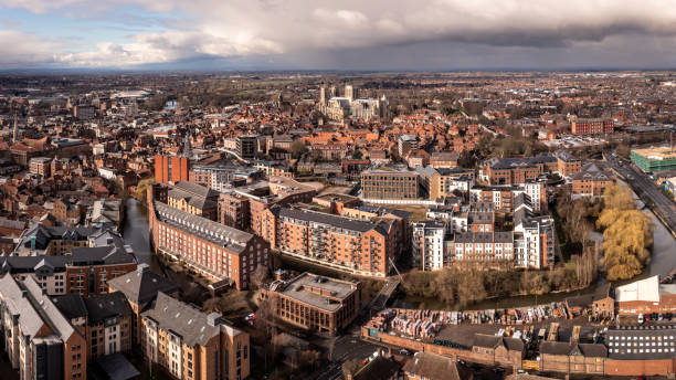 aerial cityscape skyline of york city centre and minster - york england england minster middle ages imagens e fotografias de stock