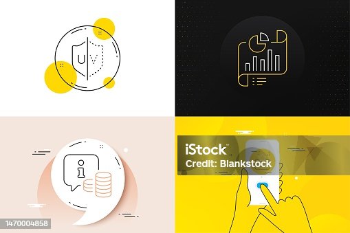 istock Minimal set of Report document, Info and Uv protection line icons. For web development. Vector 1470004858