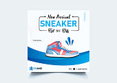 istock Shoes social media banner, Blue with white background post templates design. 1470006741