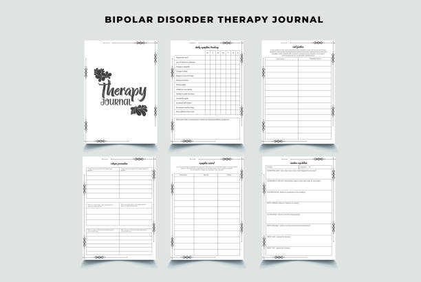istock Minimalist bipolar disorder therapy journal pages templates. Organizer page, diary, and daily control book. Life planners, weekly and day organizers, or office schedule lists. 1470007157