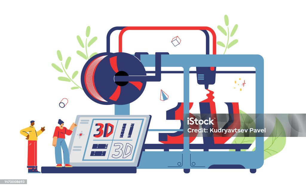 Operating Machine 3d 3d Printer Operating System And Software Flat Vector Illustration ...