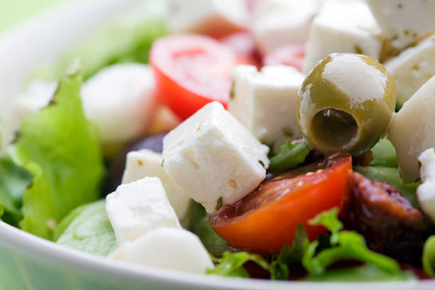 Feta salad with tomatoes and green olives