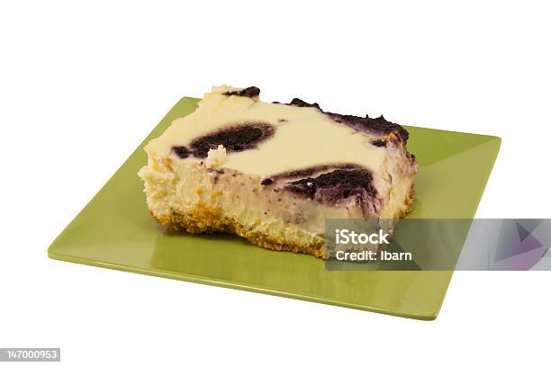 Blueberry Swiirl Cheesecake On White Stock Photo - Download Image Now - Blue, Blueberry, Cake