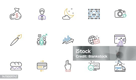 istock Brush, Binary code and Burger line icons for website, printing. For design. Vector 1470009747