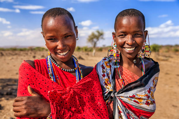 마사이 부족, 케냐, 아프리카에서 아프리카 여성의 초상화 - africa masai african culture african descent 뉴스 사진 이미지