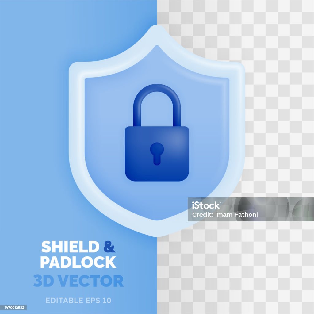Shield And Padlock Vector Illustration In 3d Glossy And Plastic Style ...