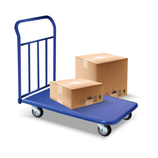 istock 3d realistic icon illustration of blue baggage or cargo trolley with boxes on top of it. Isolated on white background. 1470013438