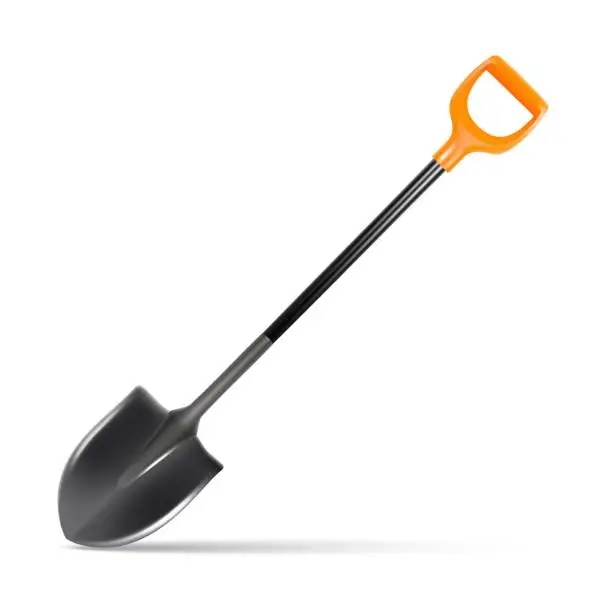 Vector illustration of realistic vector illustration garden spade with orange handle.