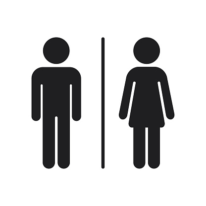 Male and female restroom icon, restroom symbol on white background.