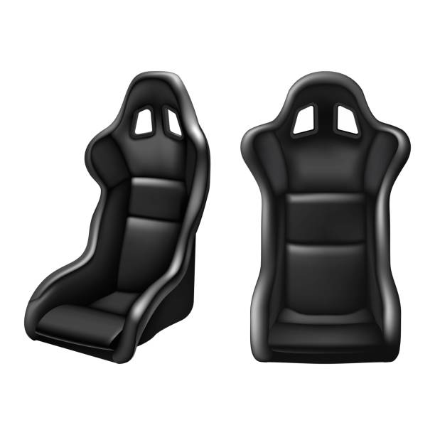 istock 3d realistic sport car driving seat in black leather. Isolated on white background. In front and side view. 1470014043