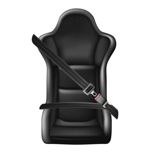3d realistic icon illustration of car seat with belt. 3d realistic vector icon illustration of car seat with belt. seat belt stock illustrations