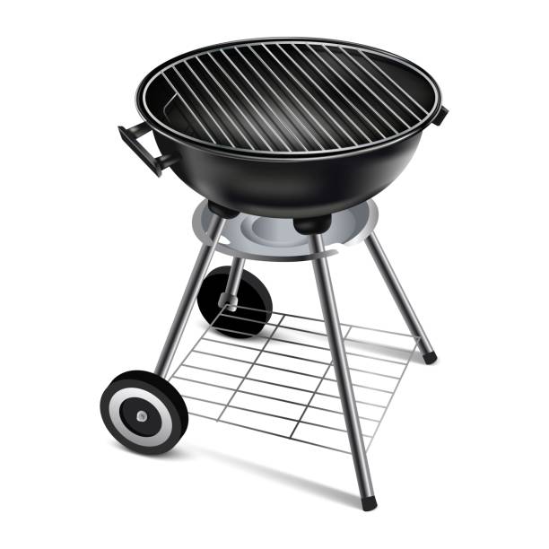 realistic vector icon illustration of barbecue grill. Isolated on white background. 3d realistic vector icon illustration of barbecue grill. Isolated on white background. banquet chairs stock illustrations
