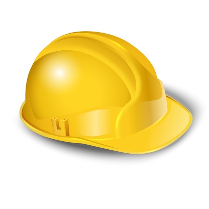 3d realistic vector icon illustration of worker yellow helmet. Isolated on white background.