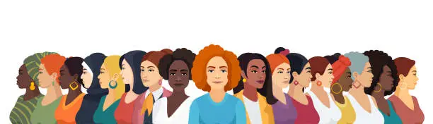 Vector illustration of Women portraits of different nationalities and cultures.