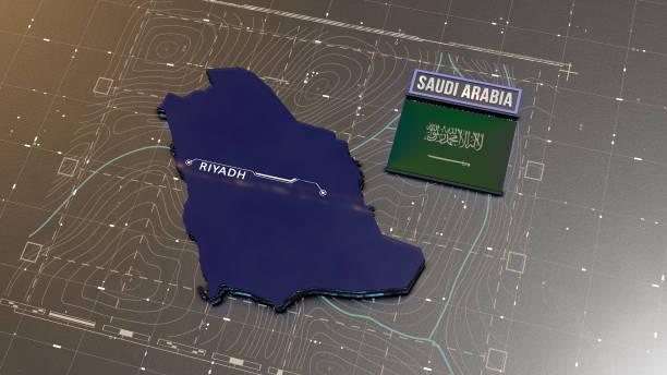 saudi arabia map connections ,digital data processing background - middle east map east globe imagens e fotografias de stock