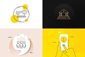 Minimal set of Court building, Group people and Parking line icons. For web development. Vector