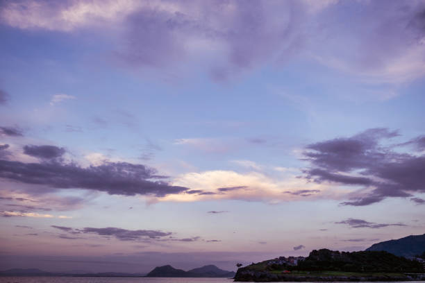 Multicolored clouds over the sea in the Bay of Biscay