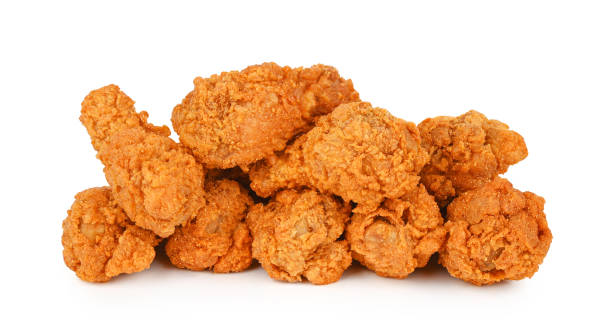 istock Fried spicy chicken isolated on white 1470021115