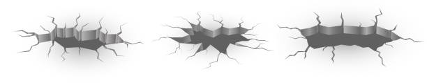istock Collection of three realistic cracks in earth isolated on white background. 1470021719
