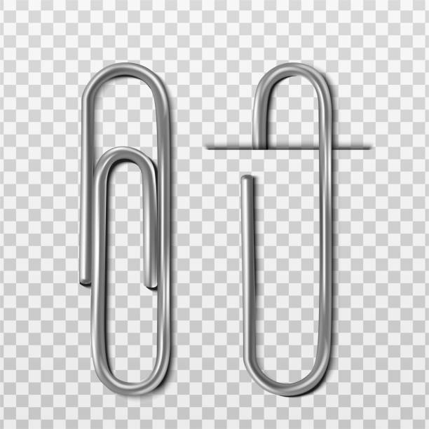 istock Two realistic vector metal paper clips, with and without paper. Isolated on transparent background. 1470021806