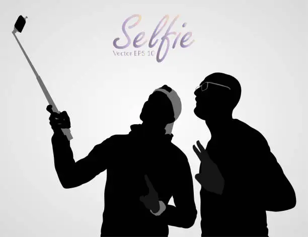 Vector illustration of Silhouette of two young men taking a selfie.