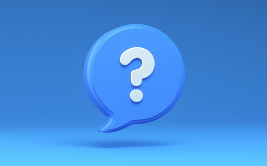 3D Render Question Mark Icon on Blue Background, Speech Bubble, Question, Answer, Idea Exchange Concepts, Clipping Path