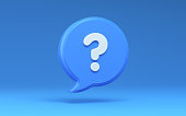 Question Mark Icon on Blue Background, Speech Bubble, Clipping Path