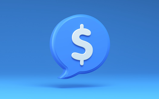 3D Render Speech Bubble with Dollar icon on Blue Background, Can Be Used for World Finance Concepts, Clipping Path