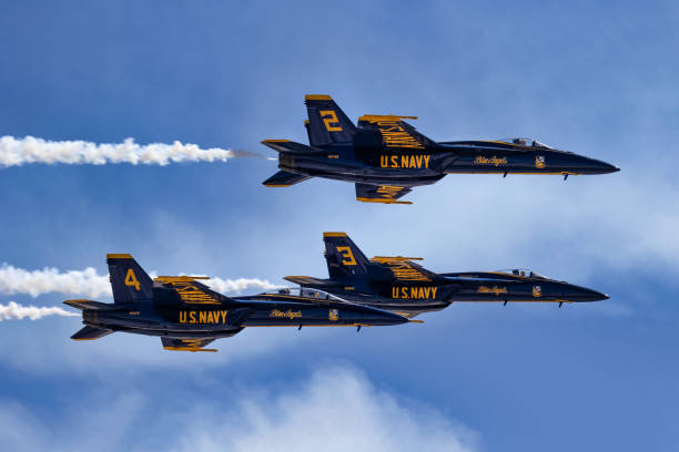 Three Angels San Diego, California, USA - September 22, 2022: The US Navy Blue Angels perform at the 2022 Miramar Airshow. miramar air show stock pictures, royalty-free photos & images