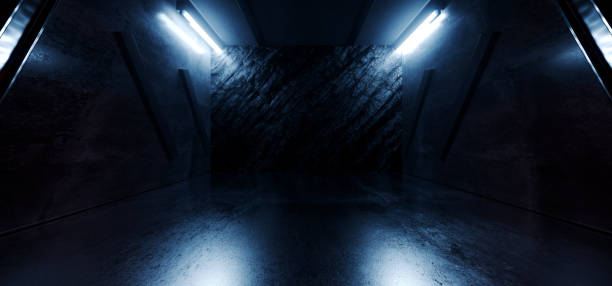 istock Grunge Studio Showroom Big Empty Steel Concrete Hangar Warehouse Barn Huge Space Dark Night Led Lights Modern Workshop Car Garage Depot 3D Rendering 1470027087