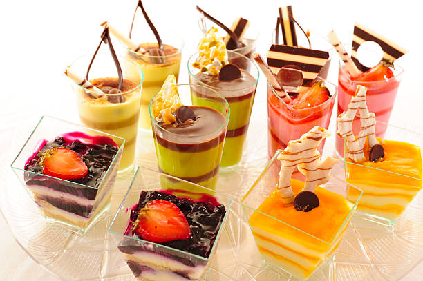 Assorted colorful desserts stock photo