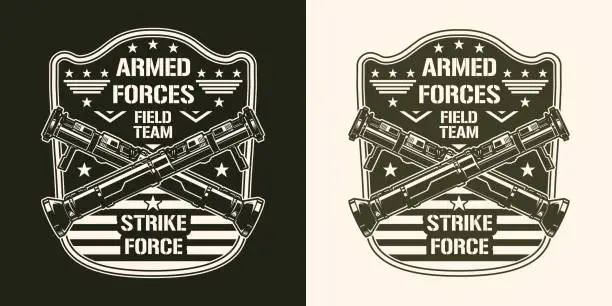 Vector illustration of Military forces monochrome vintage sticker