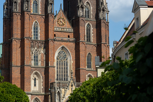 View of the St. John Baptist gothic cathedral on Tumski Island in Wroclaw. Poland