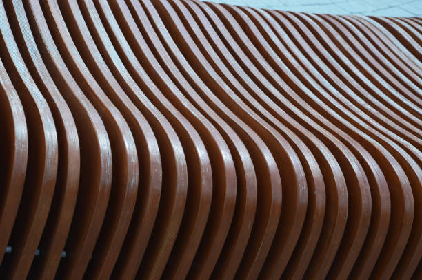 istock Wooden bench element, brown slats with a rounded edge. Abstract background. 1470034023